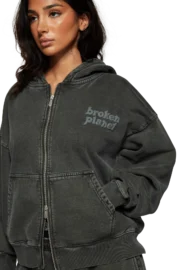 Broken Planet Washed Soot Zip Up Hoodie - Black - Image 6